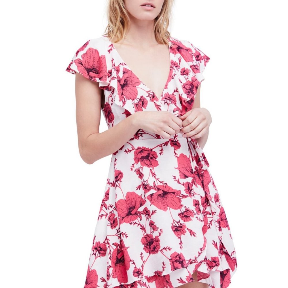 FREE PEOPLE French Quarter Print Wrap Mini Dress L